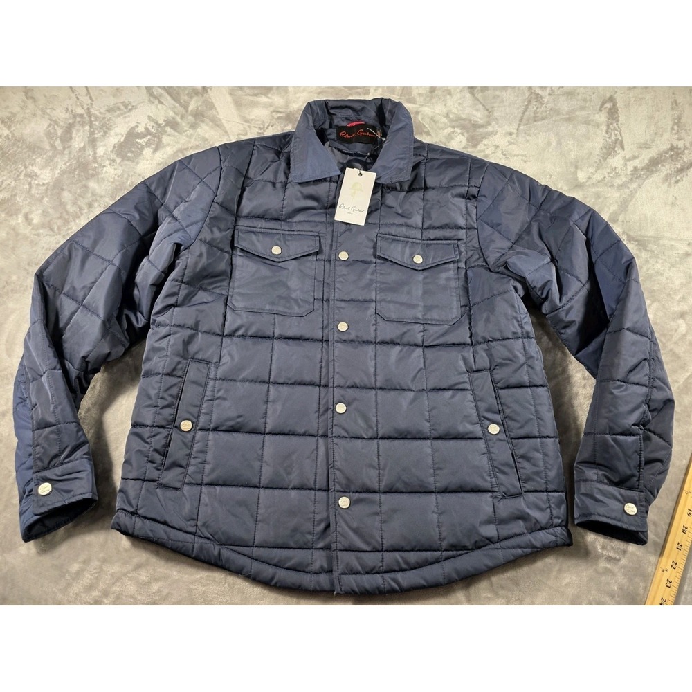 NWT Robert Graham Midweight Quilted Puffer Field Jacket XL Navy Blue Snap Front